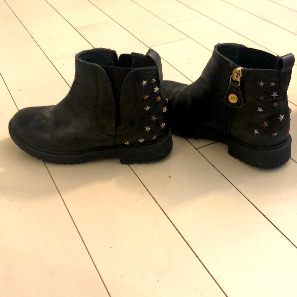 Black girls boots with gold and silver star studs